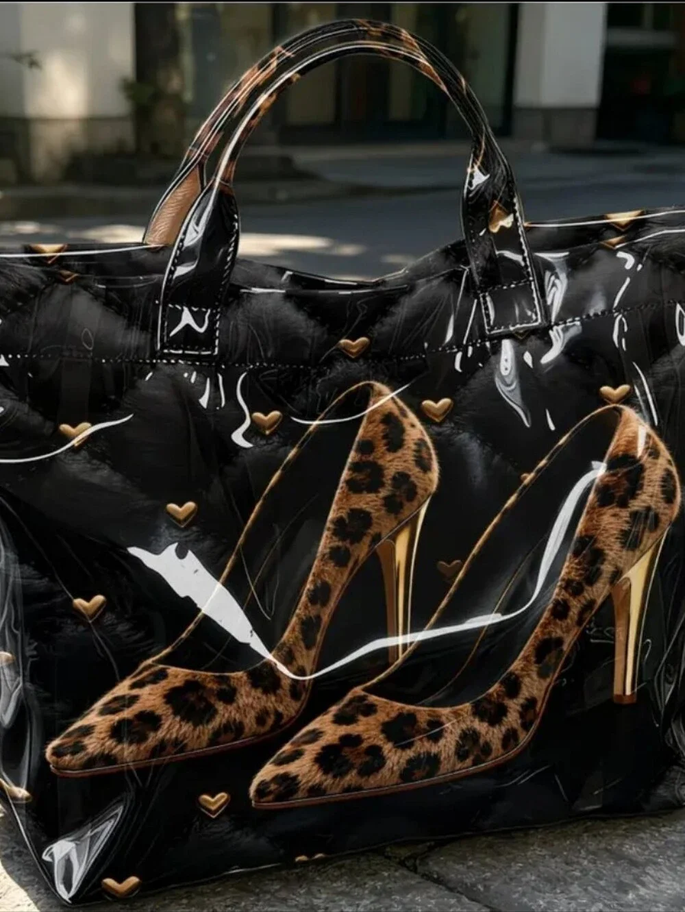 Women Stylish Leopard High Heel PVC Daily Commute Tote Bag